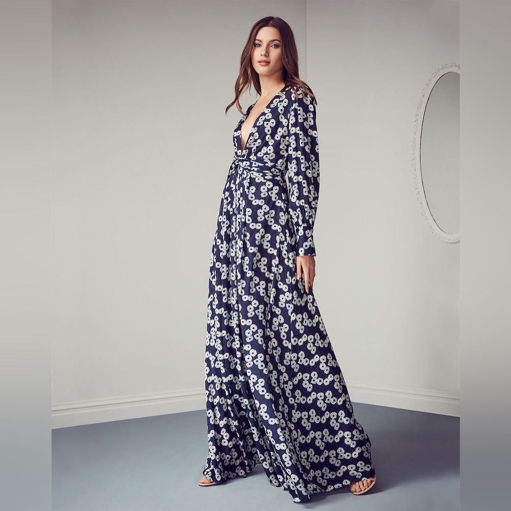 Lela rose blue floral long sleeve twist front dress
